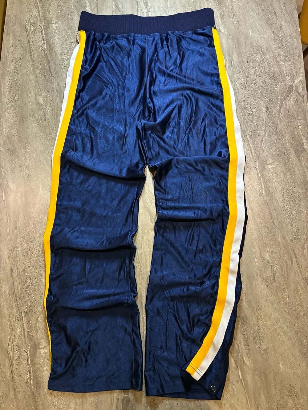Vintage 80s Russell Athletic Baseball Pants Navy Gold Stripe Made in USA Tag 34